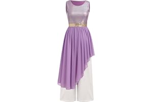 AFAVOM Praise Dance Dresses for Women Metallic Asymmetric Overlay Dress + Pants Worship Liturgical Dancewear Lyrical Costume