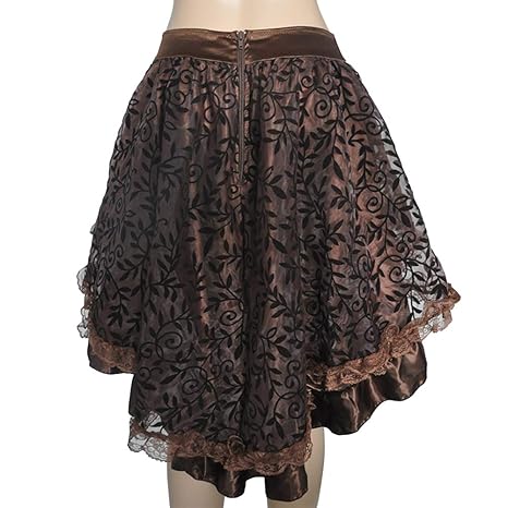 Damen Vintage Steam Punk Rock Gothic Chiffon Spitze Cocktail Party Kostüm Slip Schwarz Mesh Hohe Taille Frauen Lange Rock