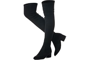 Mtzyoa Thigh High Block Heel Boot Women Pointed Toe Stretch Over The Knee Boots