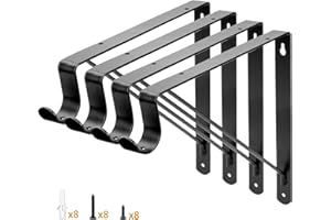 Yarssihha 4 Pack Closet Rod Bracket, 12 x 10.4 Inch Wall Mounted Closet Shelf Bracket, Black Closet Rod Support Bracket with Screws