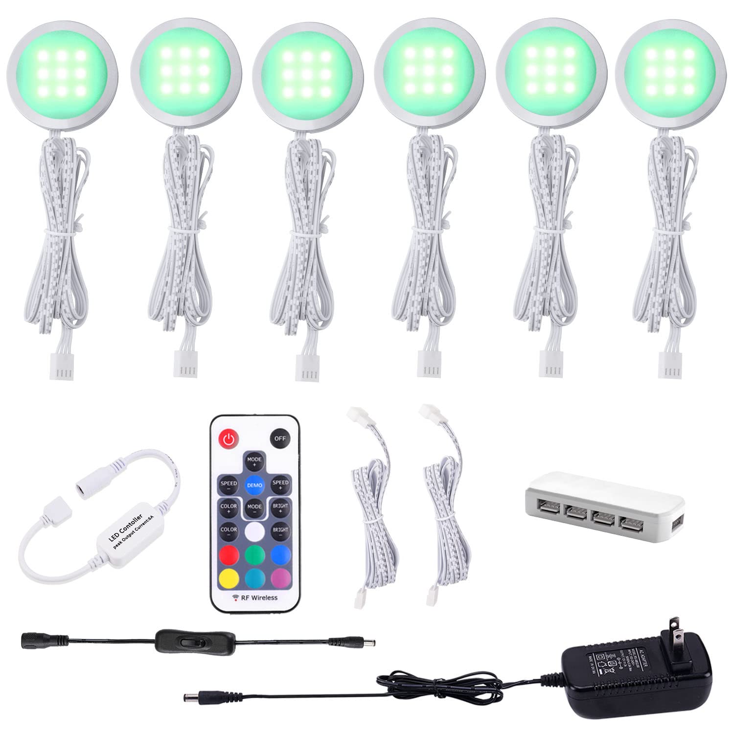 Photo 1 of AIBOO RGB Color Changing LED Under Cabinet Lights Kit Aluminum Slim Puck Lamps for Kitchen Counter Wardrobe Counter Furniture Ambiance Christmas Decor Lighting (6 Lights)