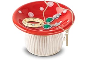 dgudgu Mushroom Ring Holder Jewelry Tray Red Dish Ceramic Trinket Storage Jar Mini Engagement Ring Holder