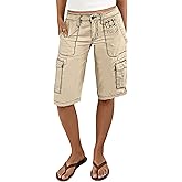Flamingals Women's Bermuda Flap Pocket Stitch Detail Mid Waist Shorts