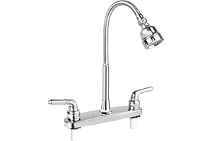 EXCELFU RV Kitchen Faucet,Camper RV Sink Faucets Kitchen Replacement with Flexible Arc 360 Degree Rotatable Sprayer for Campers,Motorhomes,Travel Trailers,8 inch 2 Hole,Non-Metallic,Chrome