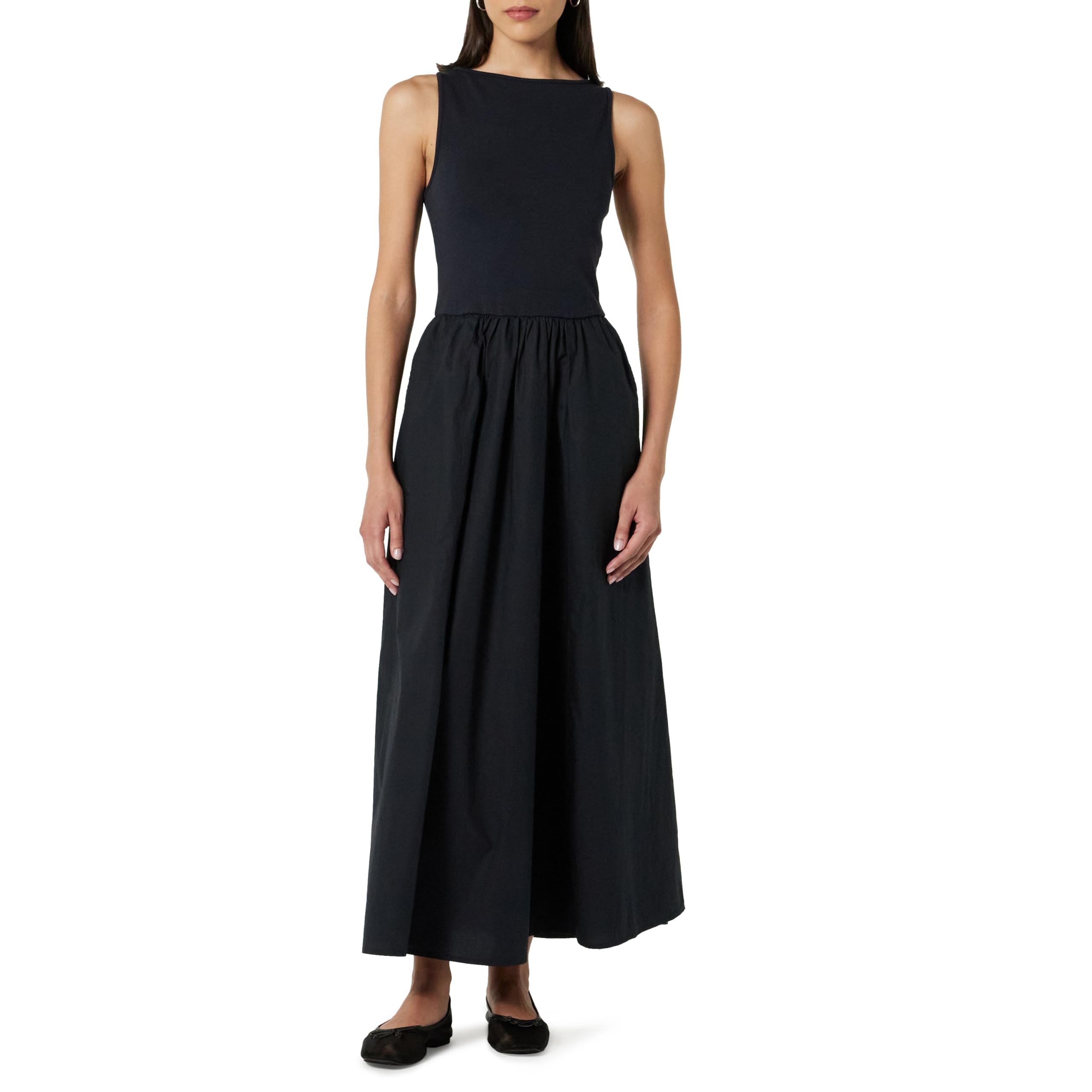 Photo 1 of ***MINOR DAMAGE*** The Drop Women's Dia Mixed Fabric Midi Tank Dress Black, XS