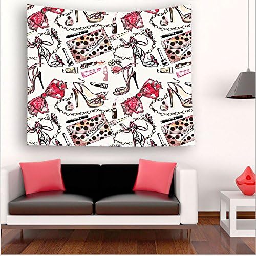 Nalahome-Fashion House Decor Female Shoes Lipstic Perfume Accessory Fancy Items for Beauty Pattern Image Pink tapestry psychedelic wall art tapestry hanging 59W x 59L Inches 59W x 59L Inches