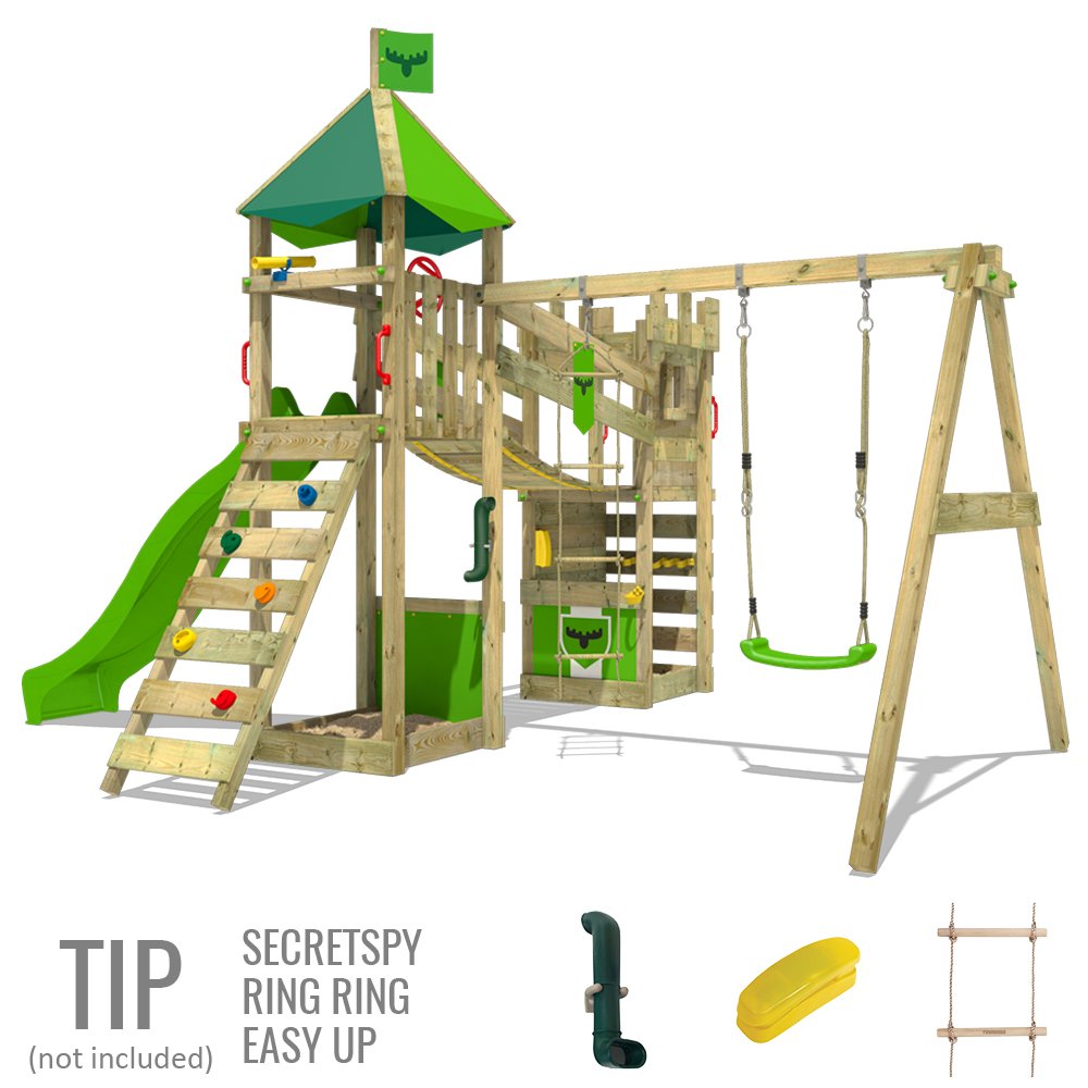 FATMOOSE Torre di arrampicata DazzyDuke Duo XXL Parco giochi FATMOOSE Torre di arrampicata DazzyDuke Duo XXL Parco giochi Castello dei cavalieri con altalena 2 posti scivolo sabbiera e ponte oscillante Amazon