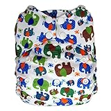 Reusable All-in-one AIO Baby Cloth Diaper One Size Fit 10-33 Lbs (Elephant)