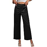 GRAPENT Wide Leg Pants for Women Cropped Chino High Waisted Business Casual Elastic Waist Work Trouser Pants with Pocket