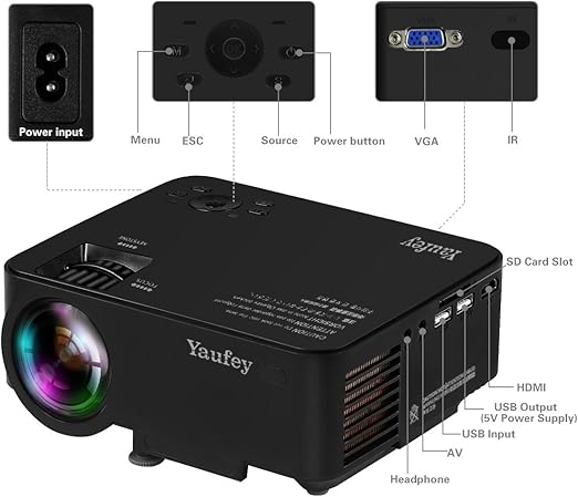 yaufey Proyector,1500 lumenes Mini LED Multimedia Home Cinema ...