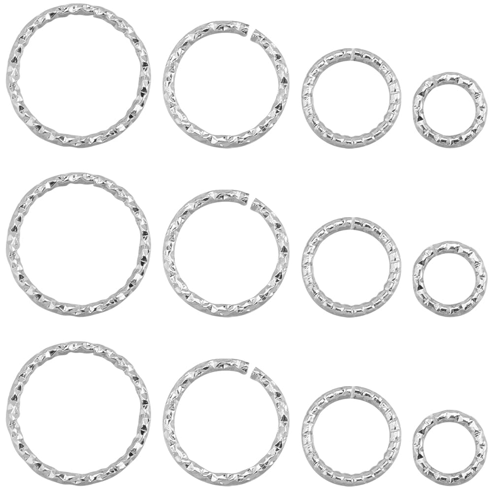 SUNNYCLUE 1 Box 160Pcs 3.5/6/7.5/10mm Textured Jump Ring Open Jump Rings Small Brass Platinum Single Loop Circle Round O Linking Connectors for Jewellery Making Charms Bracelets Necklaces DIY Crafts