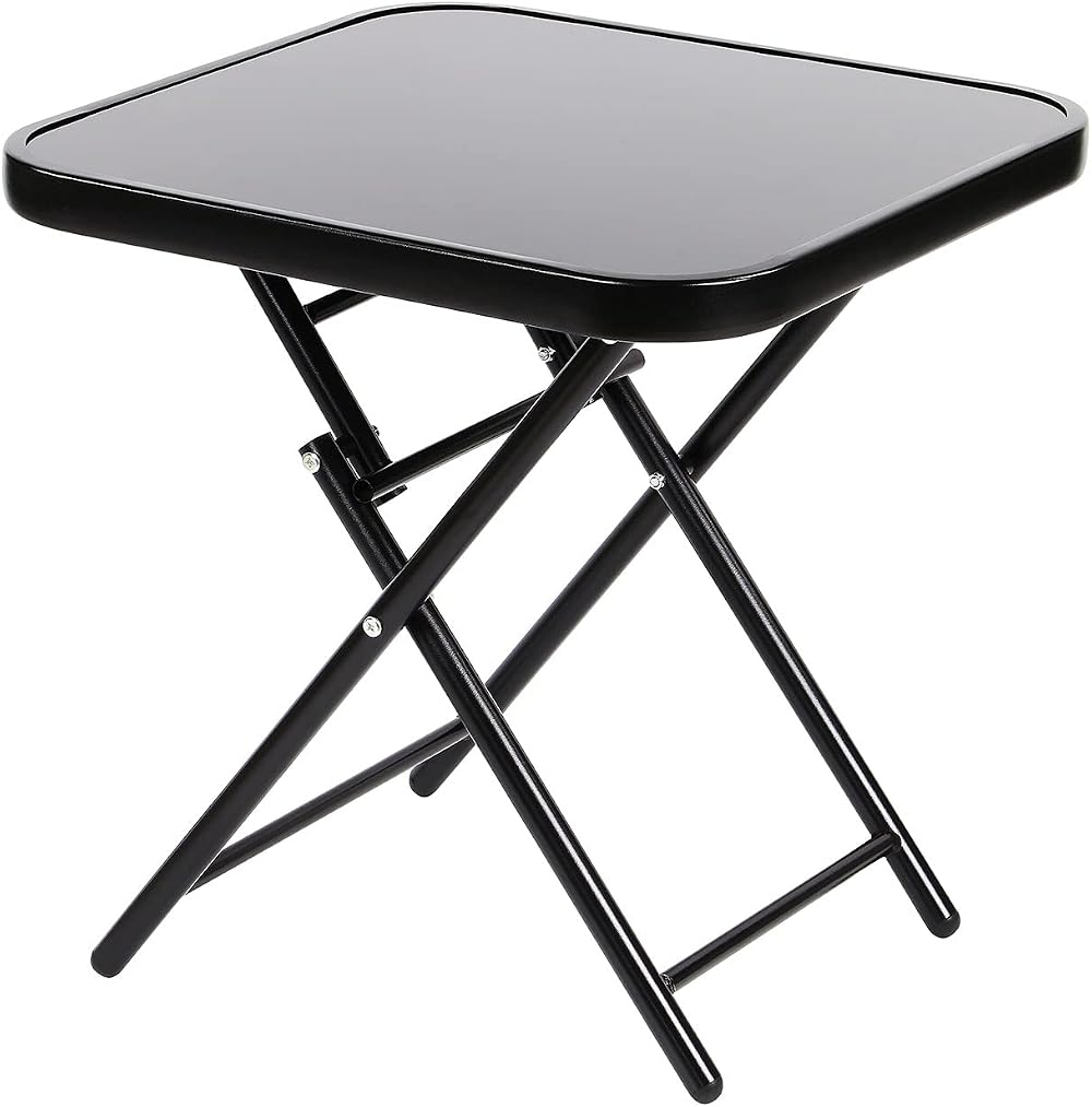 Taylor & Brown 50cm Folding Drinks Side Table - Black Tempered Glass