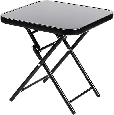 Taylor & Brown 50cm Folding Drinks Side Table - Black Tempered Glass