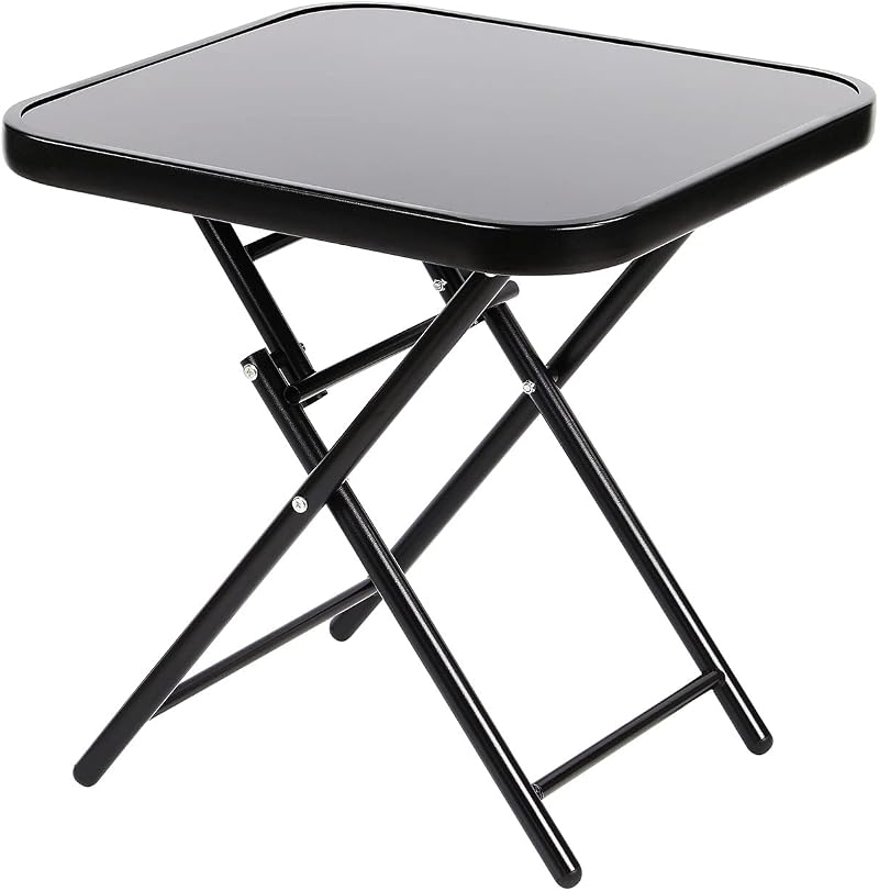 Taylor & Brown 50cm Folding Drinks Side Table - Black Tempered Glass