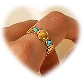 Crymystal Bohemian Turquoise Ring for Women 18K Stainless Steel Knuckle Ring Geometric Circle Stacking Ring Vintage Open Finger Ring Adjustable Ring Jewelry for Girls Gifts