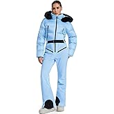 HOTIAN Women's One Piece Snowsuit, Waterproof Insulated Ski Jumpsuit with Faux Fur Collar for Skiing & Snowboarding
