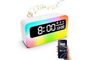 Phylosal 4 in 1 Rechargeable Loud Alarm Clock for Bedrooms with 16 Dynamic RGB Night Light, Digital Clock with Bluetooth Spea