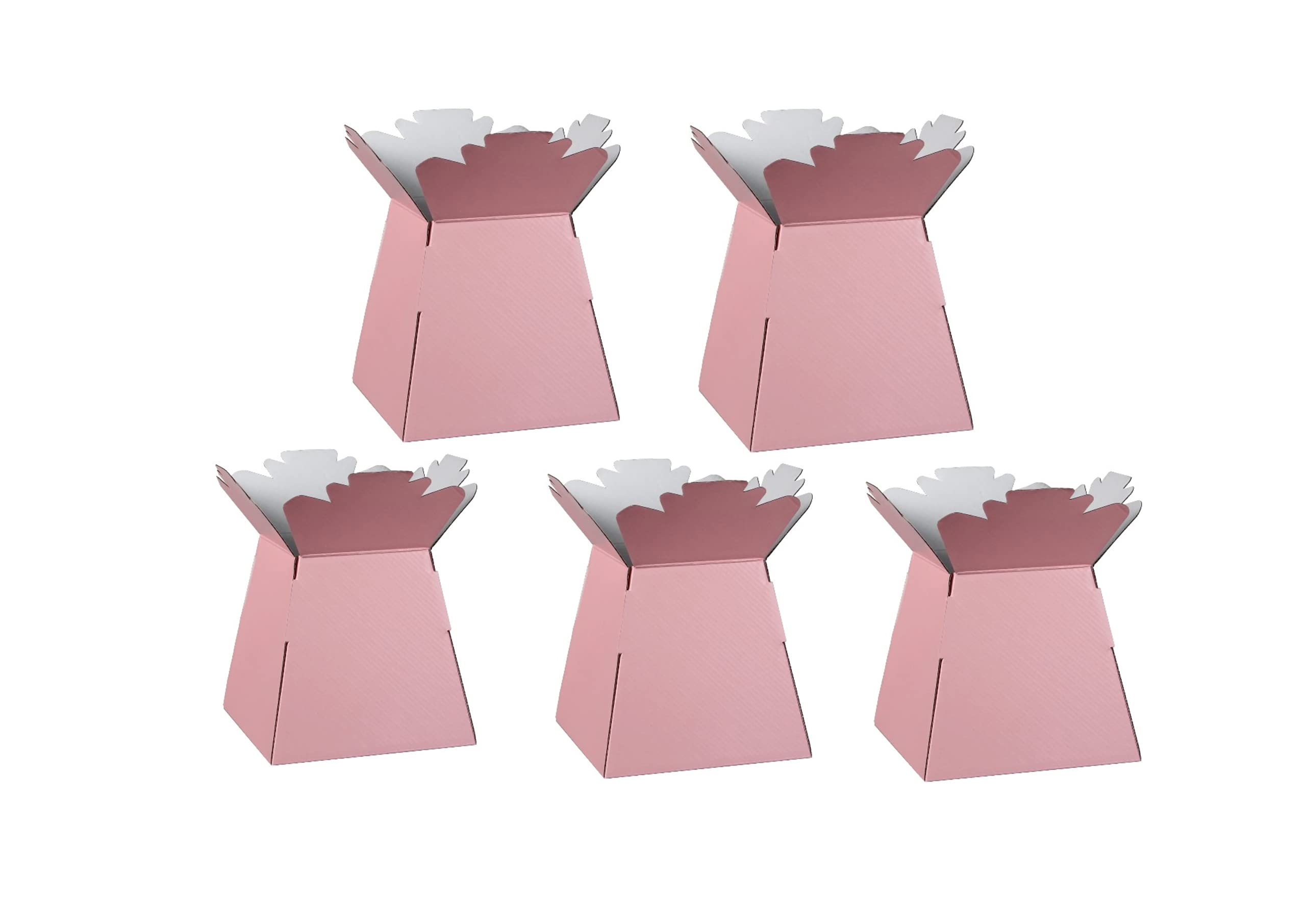 Flower Bouquet Boxes Florist Packaging Gift Craft Box Vase – Holder for Flowers, Bouquets, Plants, Sweets – Decoration for Wedding, Birthday, Anniversary, Floral Arrangement – Pack of 5 – Baby Pink