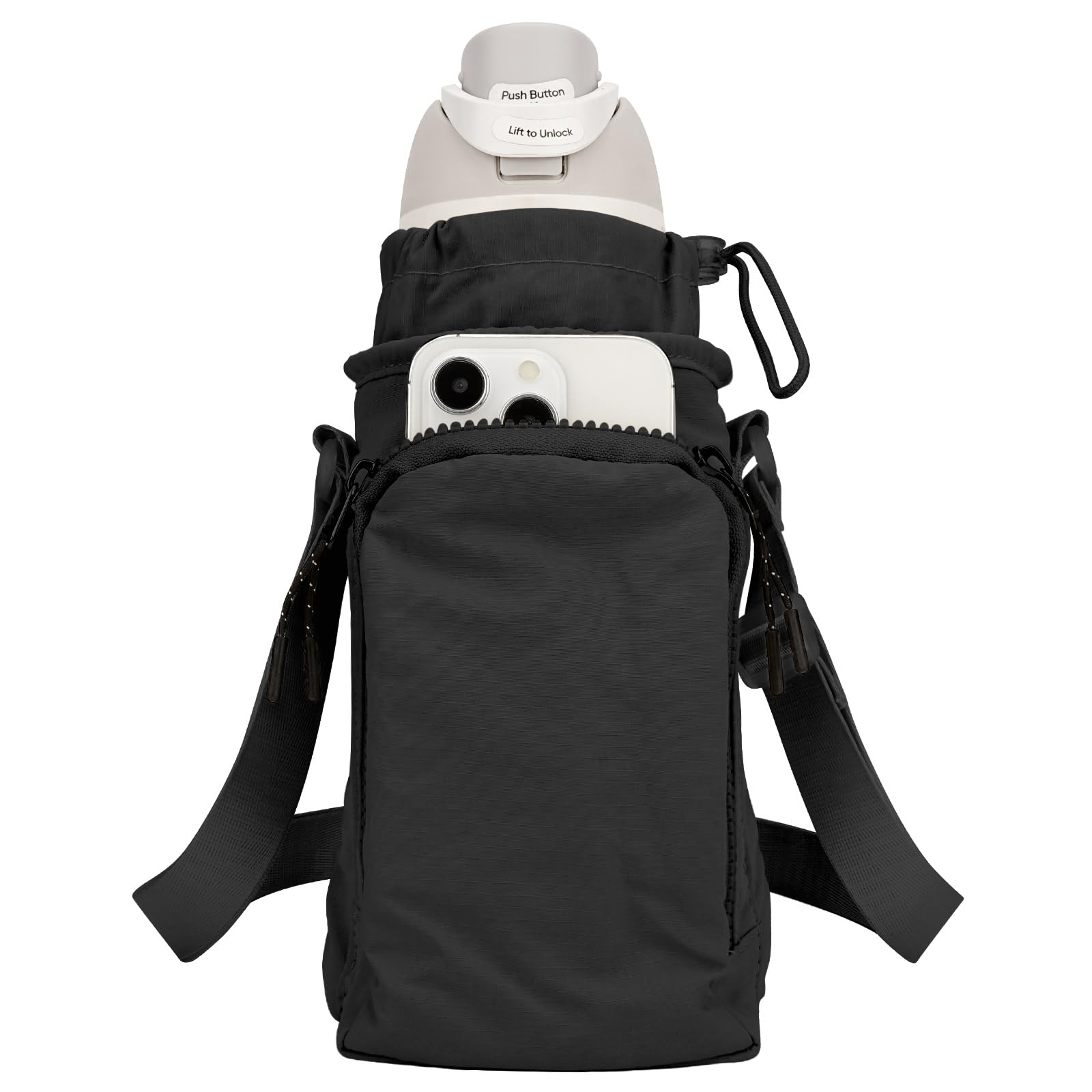 Photo 1 of Linkidea Water Bottle Carrier with Strap Compatible with Owala FreeSip 24oz/32oz, Iron Flask Wide Mouth 32oz, Waterbottle Sling Bag Holder, Shoulder Strap with Phone Pocket (Black)
