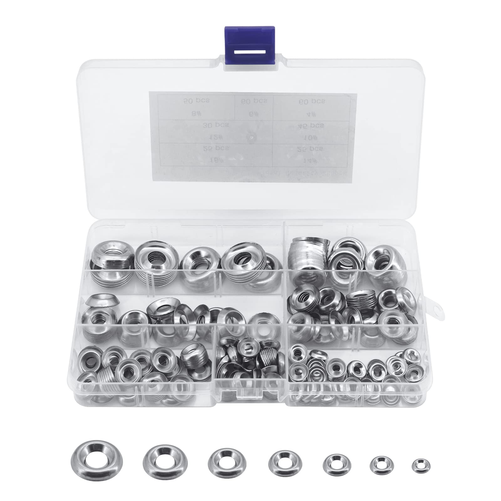 Yuhtech 296Pcs Cup Washers, M4-M16 Stainless Steel Countersunk Finishing Washers Set with Plastic Case