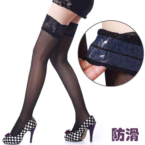 SUZNUO Sexy Damenmode Ultradünne Spitze Top Sheer Regenbogenstrümpfe Seidenstrümpfe Lange transparente Latexstrümpfe