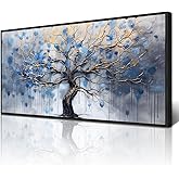 Wapluam Black Framed Canvas Wall Decorations For Living Room Wall Art For Bedroom Abstract Office Blue Tree Scenery Wall Pictures Modern Home Decor Stretched And Framed Ready To Hang Room Artwork