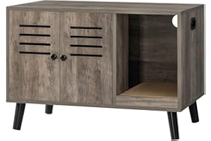 WEENFON Cat Litter Box Furniture Hidden, Litter Box Enclosure with 2 Mats, Litter Mat & Scratching Mat, Pet Crate, Cat Washroom Cabinet, Fits Most Litter Box, Louvered Doors, Greige