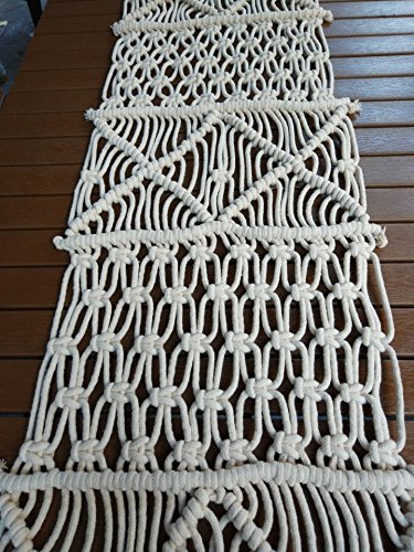 RISEON Bohemia Handmade Natural Macrame Table Runner, macrame table placement, Macrame table Centerpiece, Bed Runner Wedding Home Boho Decor (13.7"W x 59"L)