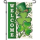 St. Patrick's Day Garden Flag 12x18 Inch Double-Sided, Shamrocks Home Decor - Outdoor Holiday Yard Decoration for Porch, Lawn and Garden, Festive Burlap Flag with Green Clovers