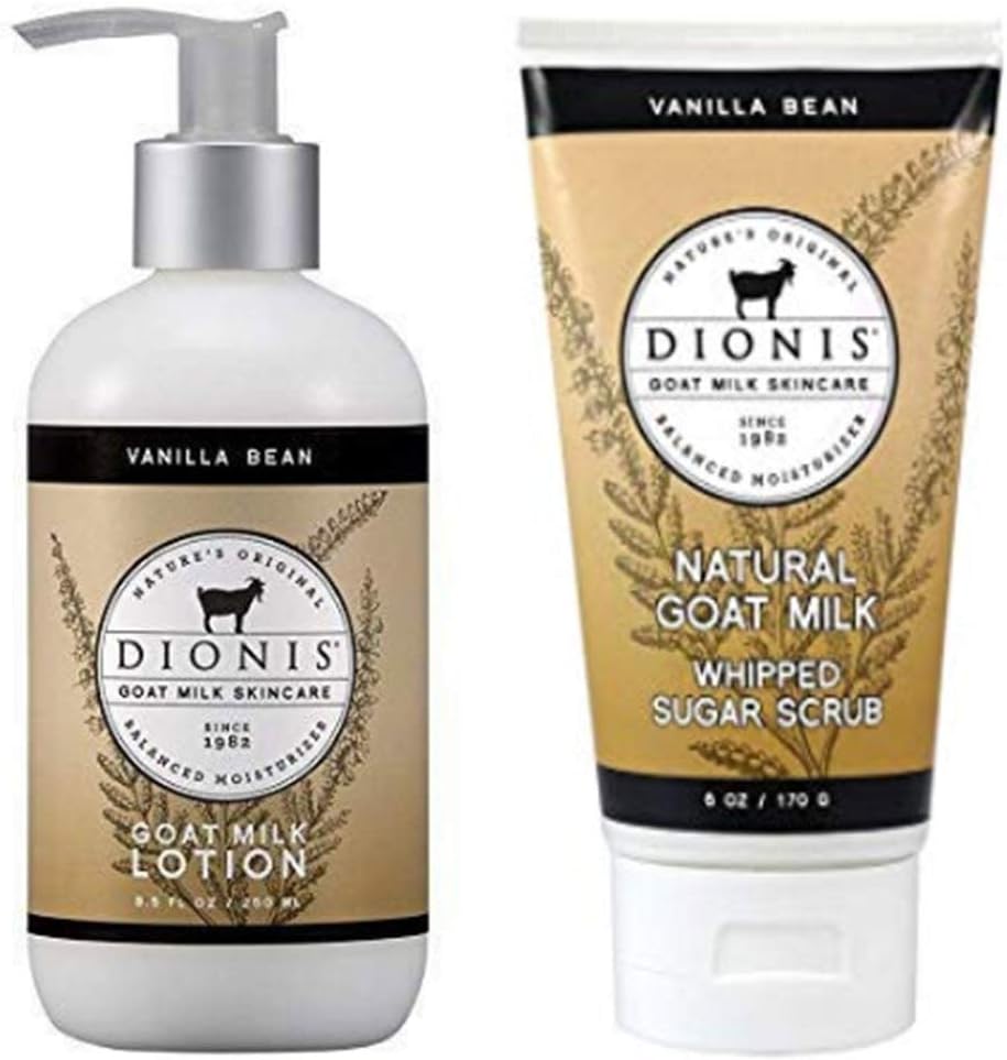 Dionis Goat Milk Lotion 8.5 Oz. & Whipped Goat Milk Sugar Scrub 6 Oz. Set Vanilla Bean