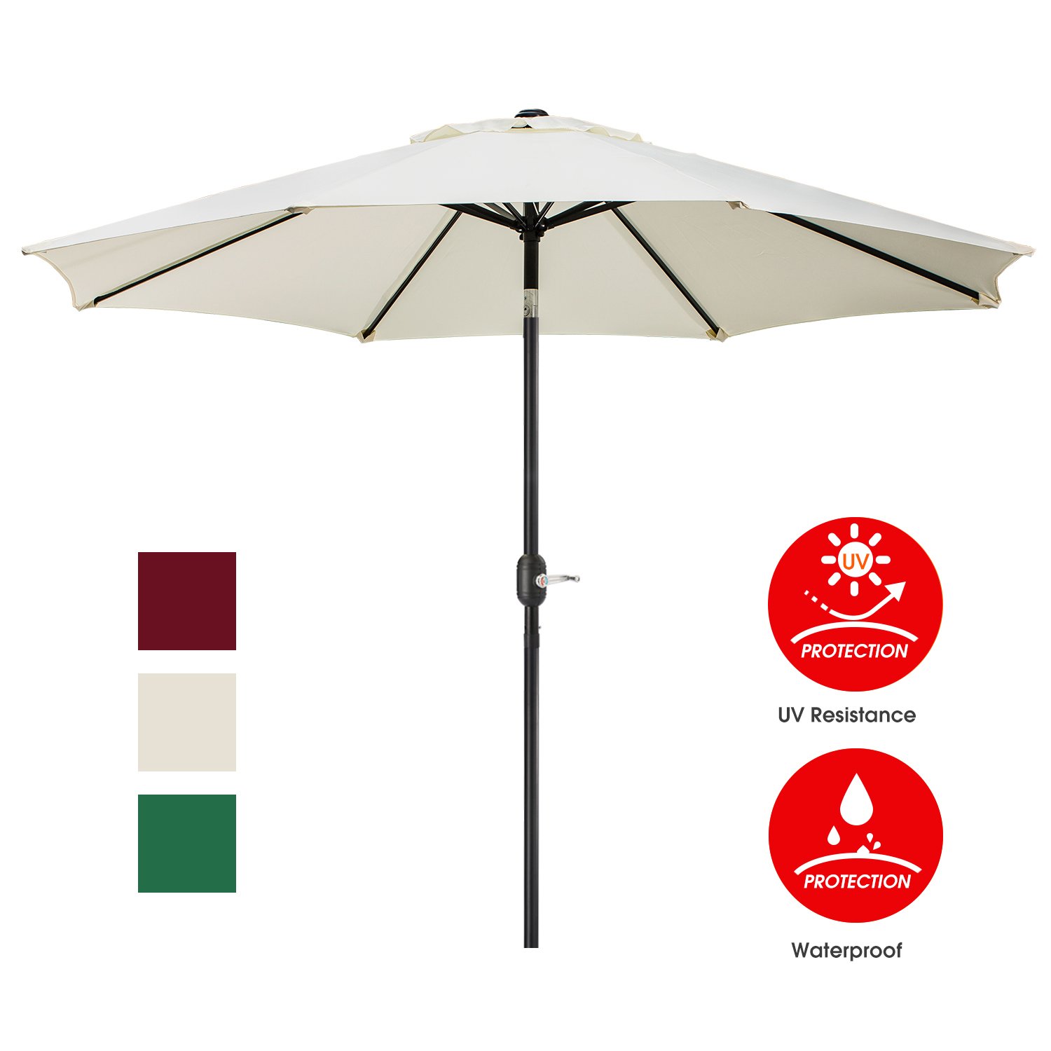 UHINOOS 9 ft Patio Umbrella,Outdoor Umbrella with Crank and 8 Ribs, Polyester Aluminum Alloy Pole Tilt Button Outside Table Umbrella.Fade Resistant Water Proof Patio Table Umbrella(Ivory)