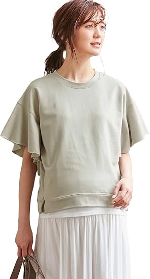Amazon Co Jp Angeliebe エンジェリーベ マタニティ 授乳口付 裏毛 フレアスリーブ トップス 産前産後 半袖 授乳服 カットソー Tシャツ トレーナー風 フリー グレー 服 ファッション小物