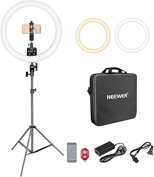 neewer app control 16 inch led ring light support manual touch control with lcd screen multiple lights control 3200 5600k light stand included for