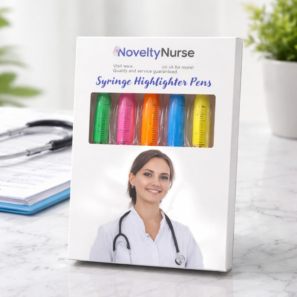 Novelty Nurse 5 x Highlighter Syringe Pens mixed colours. Ideal Nurses Gift