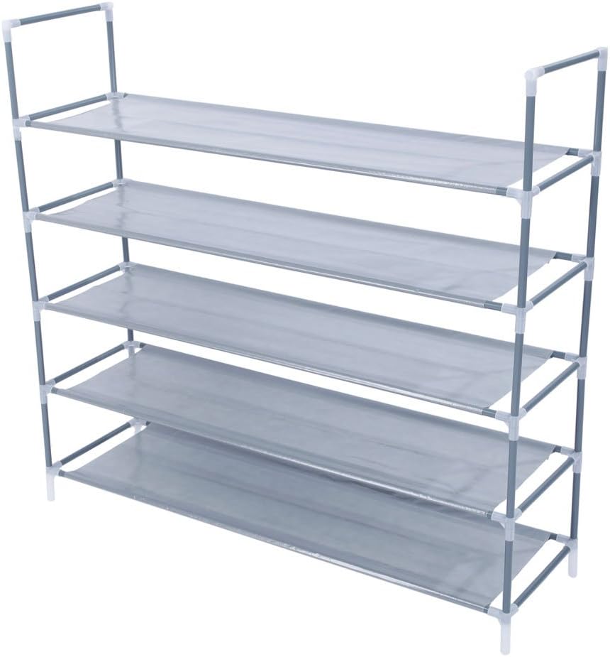 ONECK 5-Tier Canvas Fabric Shoe Rack 25 Pairs, Standing Storage Organizer, Stackable Shoes Storage Shelves 100 x 28 x 95cm (L x W x H)