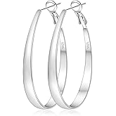 KUMIKUMI Silver Hoop Earrings for Women,Oval Hypoallergenic Sterling Silver Hoop Earrings Lightwieght Large Hoops Earring for Women Gifts