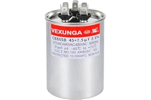 VEXUNGA 45/7.5uF AC Capacitor 45 7.5 MFD 370/440/450 VAC CBB65B Dual Run Start Capacitors for Air Conditioner Compacitor Motor or Compressor Fan or Condenser Straight Cool