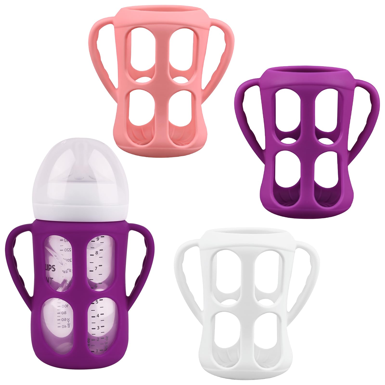 Photo 1 of 3 Pack Baby Bottle Handles for Philips Avent Natural Baby Bottles, Baby Bottle Holder with Easy Grip Handles (Pink+Purple+White)