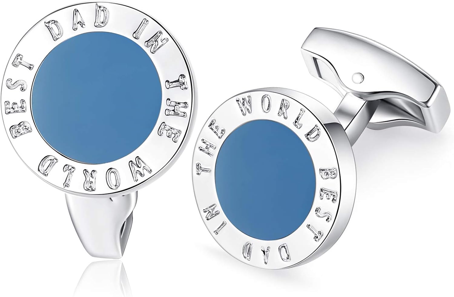HONEY BEAR Round Best Dad in The World Cufflinks - Stainless Steel for Mens French Shirt, Blue