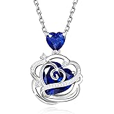 FANCIME Thornless Pulse Heart Birthstone Necklace for Women Sterling Silver Rose Pendant Fine Jewelry Gemstone Birthday Mothers Day Gifts for Wife Her