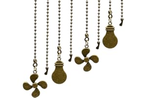 ZE-268S6- Ceiling Fan Pull Chain Set - 4 Piece Bulb and Fan Pattern Extension Pendant, 12 Inch Extender With Ball Connector (Antique Bronze)