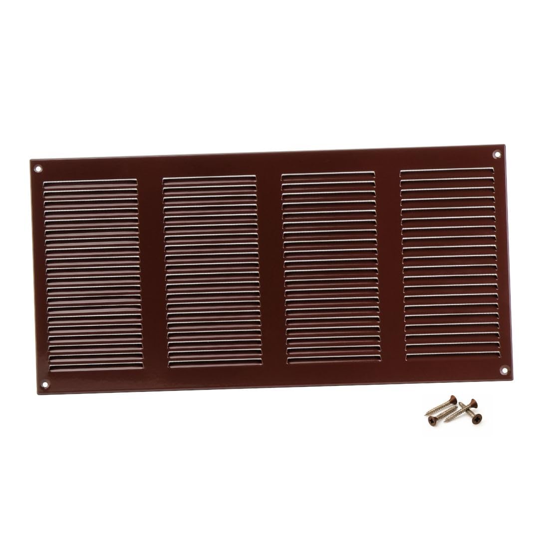 Steinberg14 Brown 400x200mm Metal Air Vent Cover with Insect Mesh - 16x8 inch Ventilation Grille - Air Vent Register for Walls and Ceilings - Ventilation Cover for Outdoor and Indoor