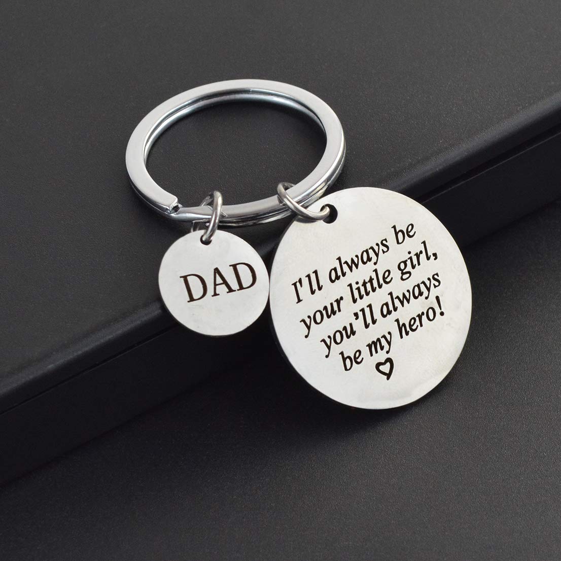 Tongcloud Father\'s Day Keychain - I\'ll Always Be Your Little Girl You Will Always Be My Hero Charm Keychain for Daddy