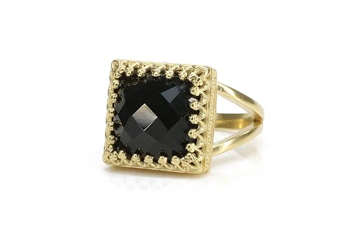 Amazon Com Anemone Jewelry Stunning Onyx Rings For Women Faceted Black Onyx Ring In 14k Gold Filled Ring Band Artisan Crafted Black Onyx Jewelry To Wear For Any Occasion Free Gift Box