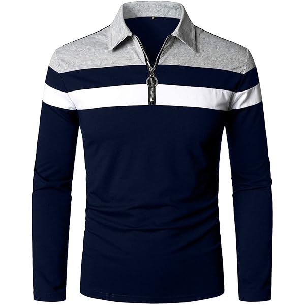 HOOD CREW Men's Long Sleeve Polo Shirt Casual Slim Fit Shirts