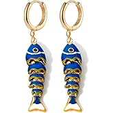 Color Boho Fish Earring for Women, Gold Huggie Hoops Dangle Colorful enamel Summer Beach 3D Stereo Tiny Fish Drop Earrings Ocean Minimalist Statement Jewelry Gift