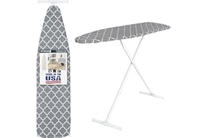Full Size Ironing Board with Cover & Pad – Made in USA by Seymour Home Products Adjustable Steel T-Leg, 35" High Perforated Top for Steam Durable Iron Board for Home, Laundry Room (Grey Lattice)