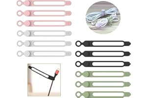 [12Park]UMUST Silicone Cable Ties, Reusable Cable Management Organizer, Cord Tie,Multipurpose Elastic Cord Organizer for Bundling and Fastening Cable Cords Wires(black,white,pink,green)