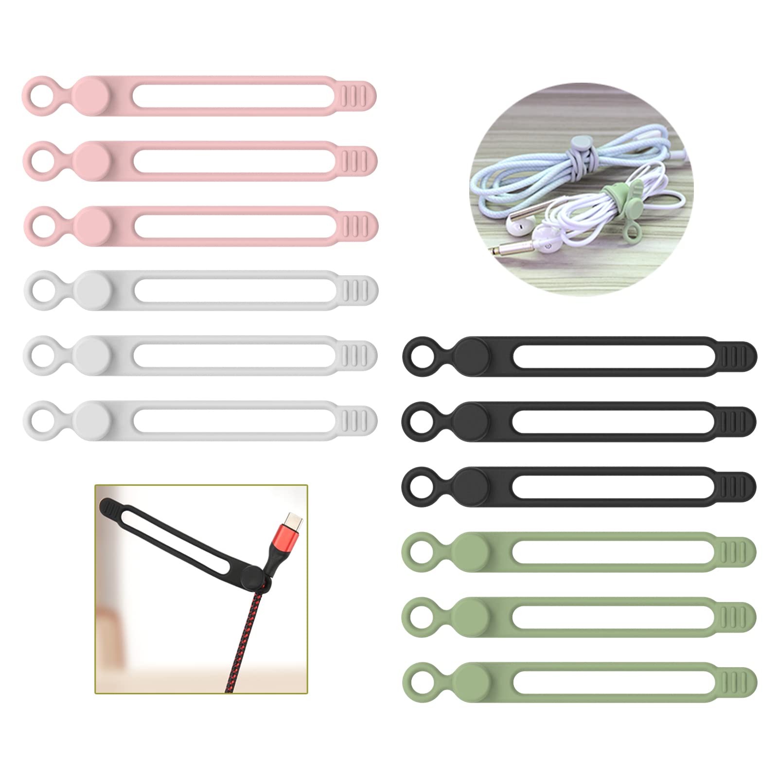 UMUST 12Pcs Silicone Cable Ties, Cable Management Cord Organizer 4Colors
