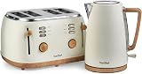 VonShef Fika Kettle & Toaster Set Nordic Cream Wood 1.7L 3000W 4-Slice